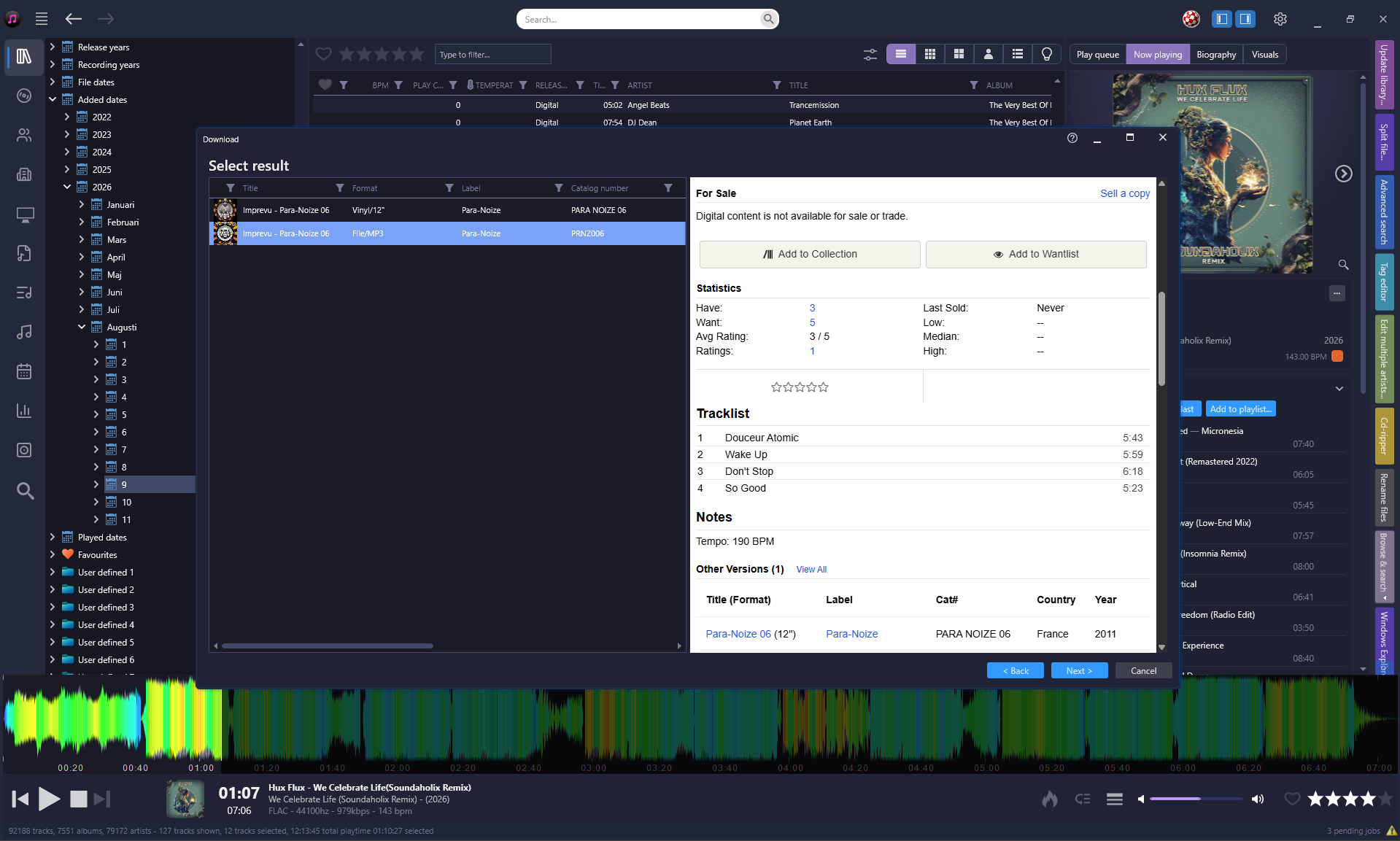 Download track data and album picture for an album in Helium