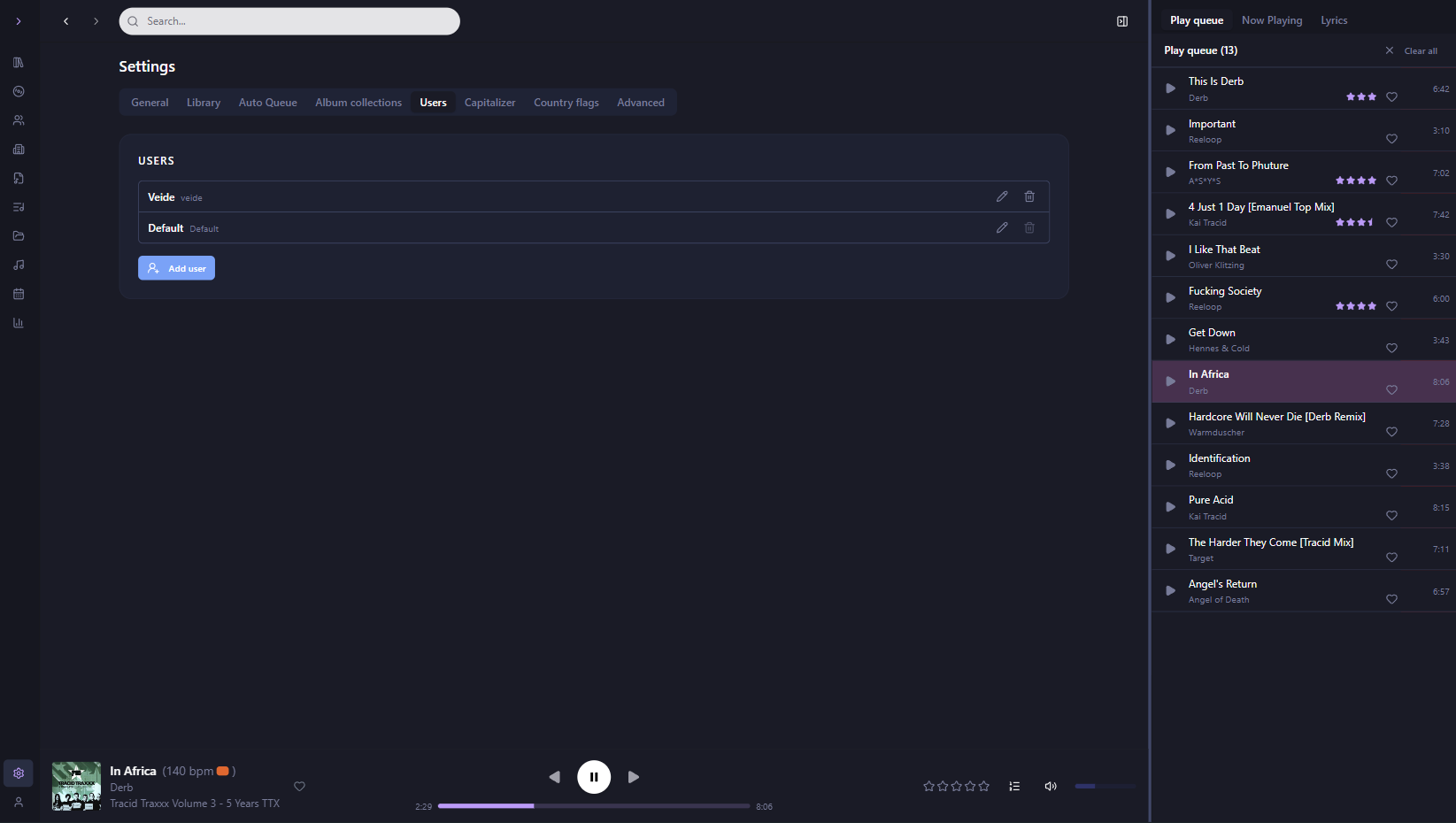 Multi-user support and personal playlists in Helium Streamer
