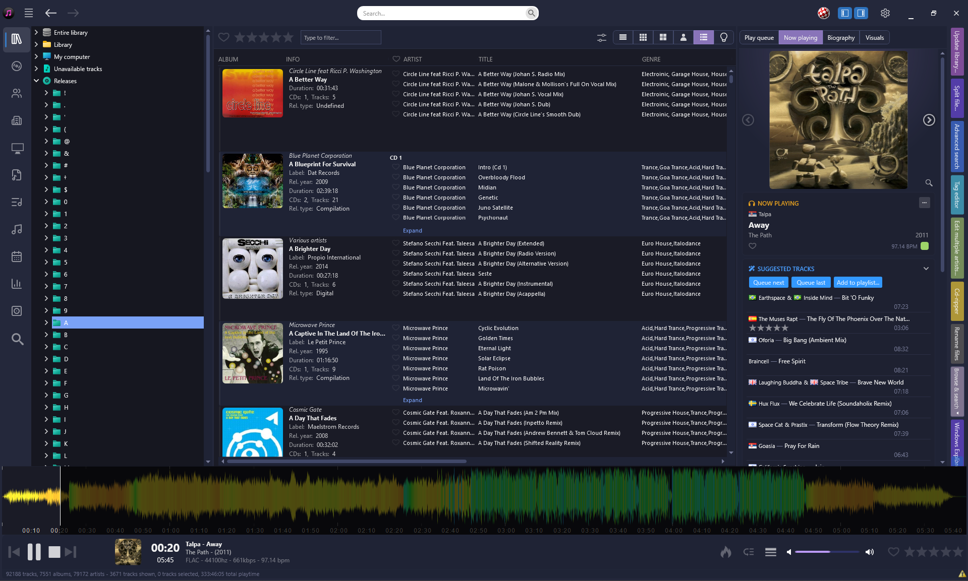Audio files organized and viewed in the Music Explorer